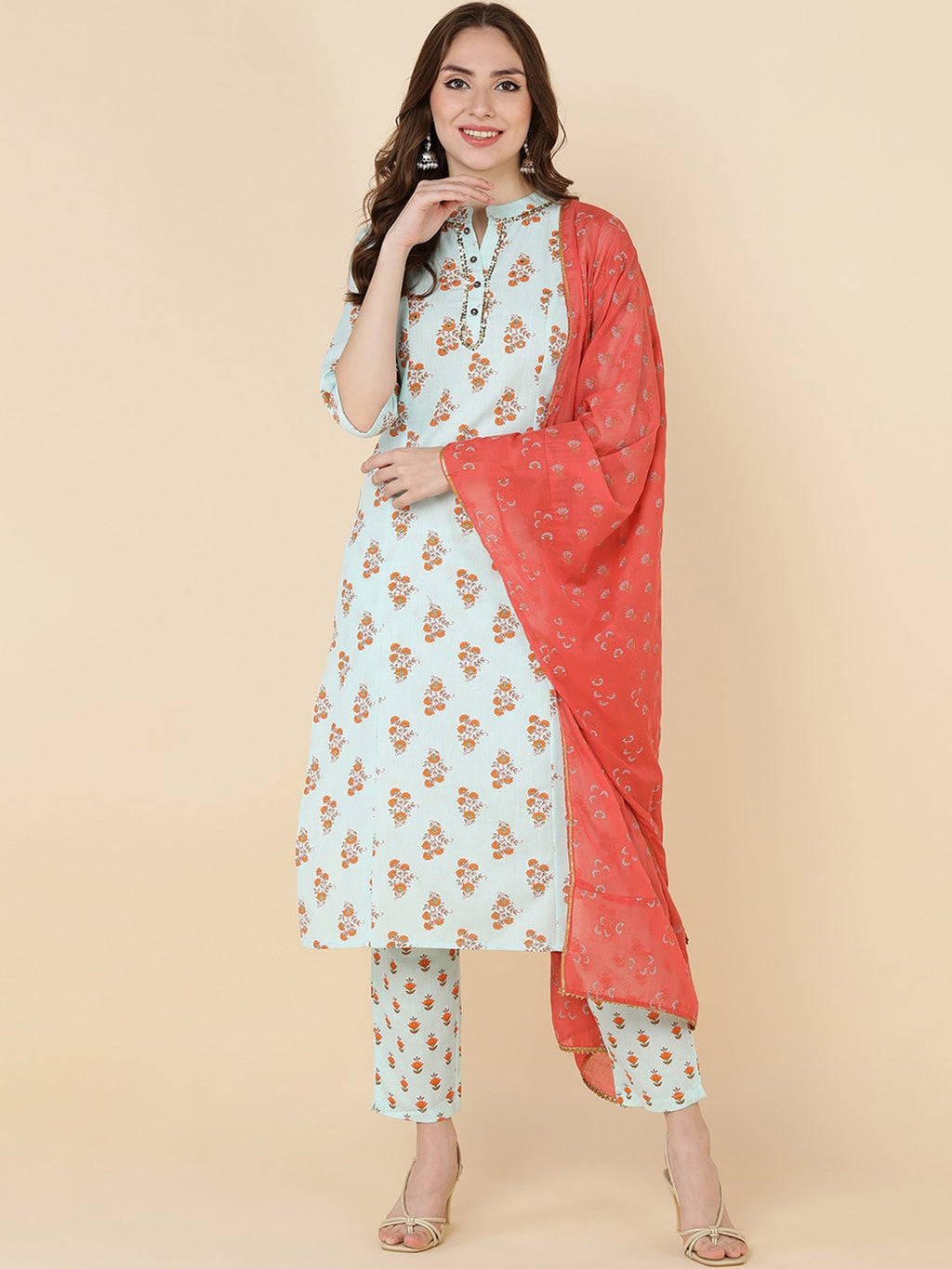 HERE&NOW Women Blue Floral Printed Kurta Set