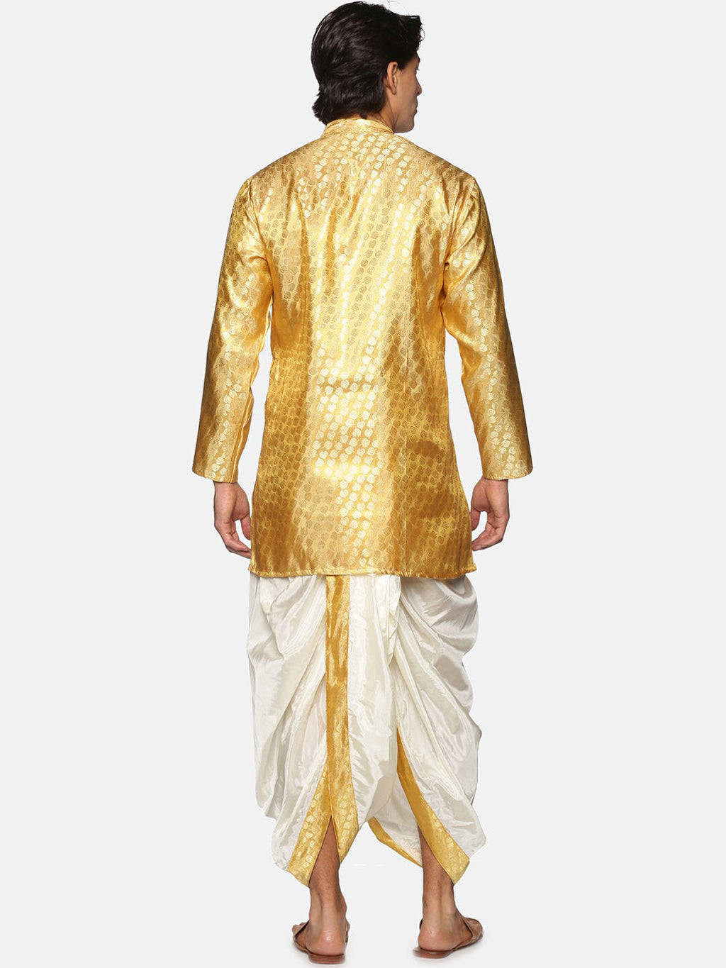 Sethukrishna Men Gold-Toned Ethnic Motifs Woven Design Kurta with Dhoti Pants