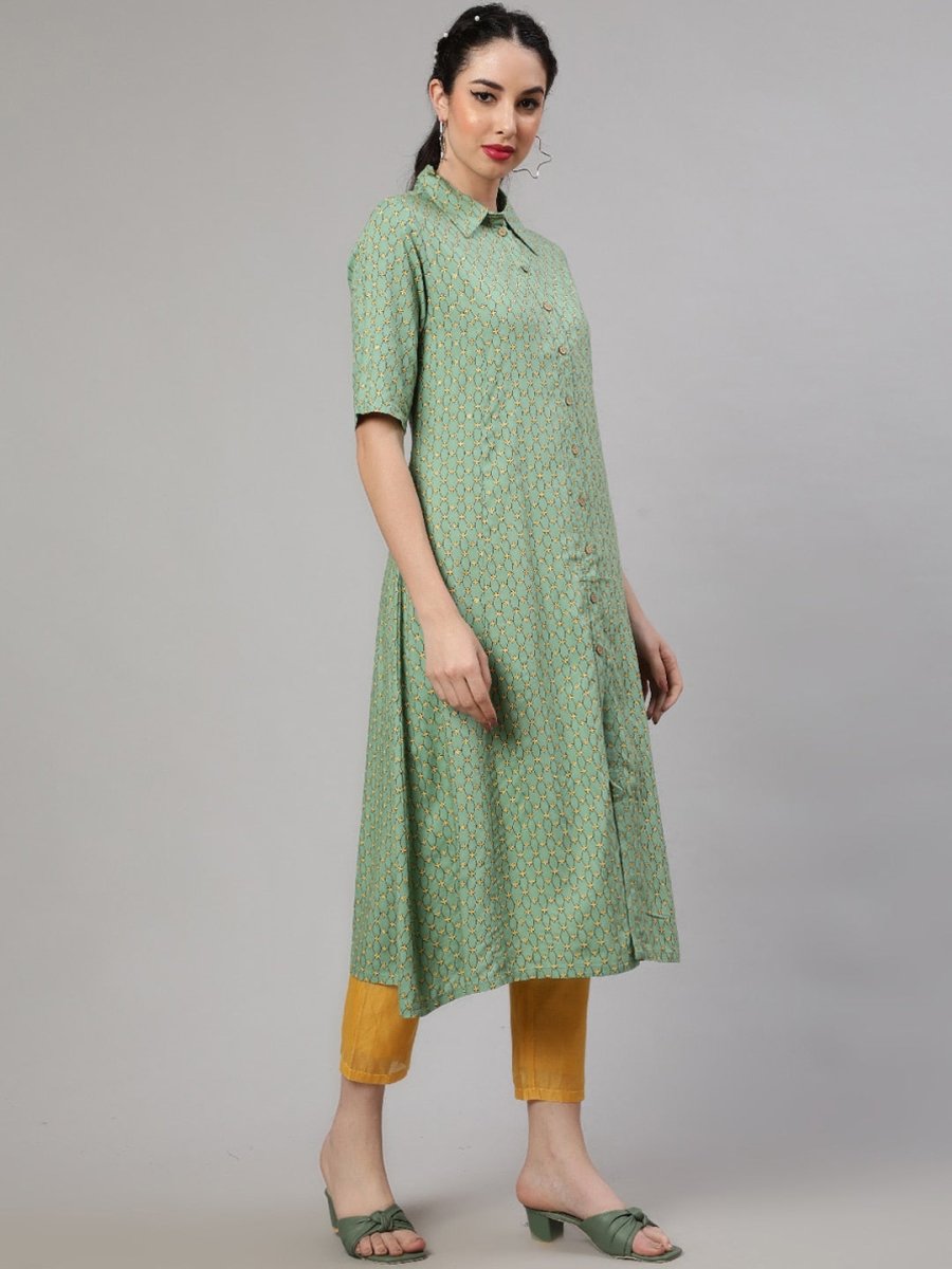 Aks Floral Printed Regular A-Line Kurta With Trousers