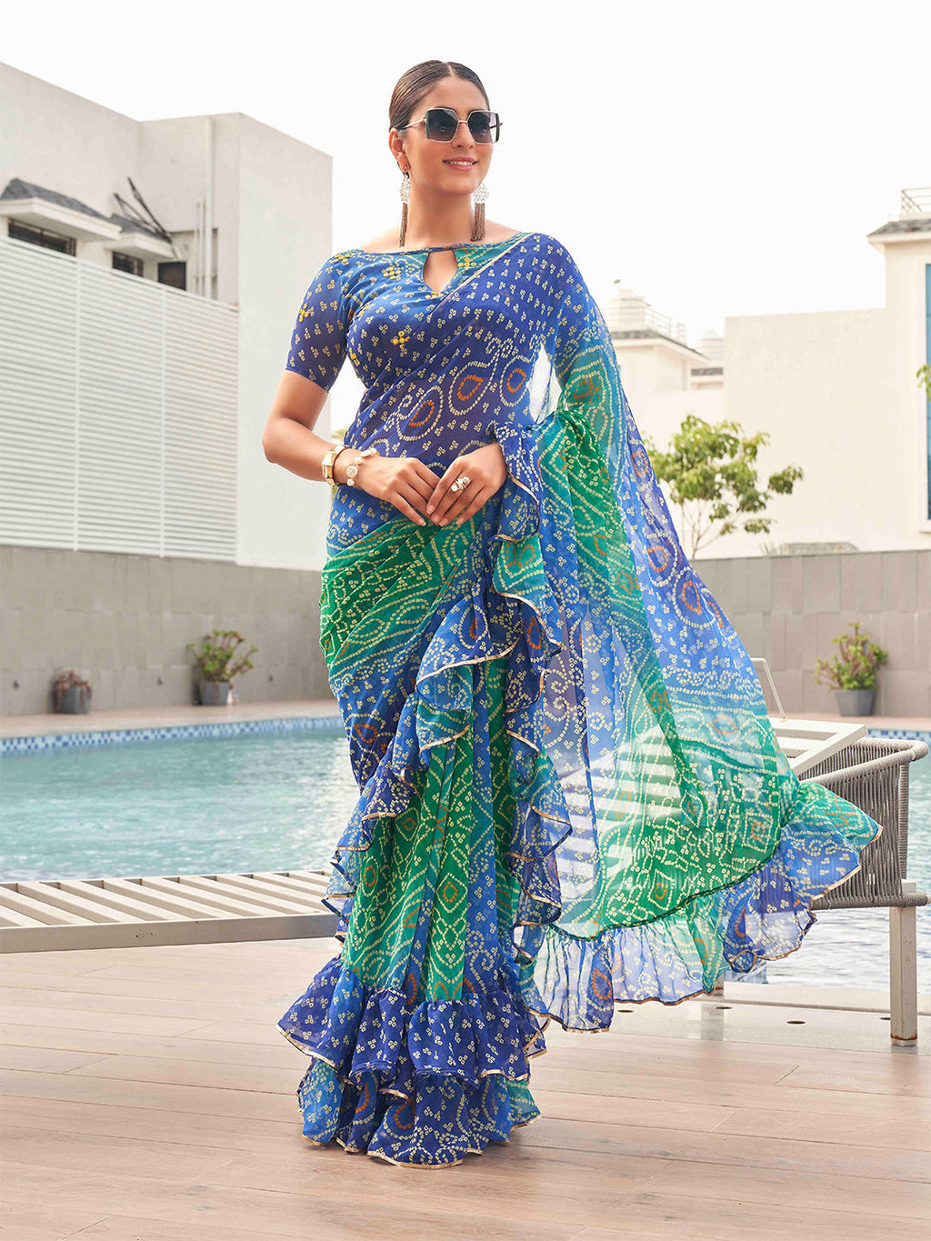 Tikhi Imli Bandhani Gotta Patti Georgette Saree