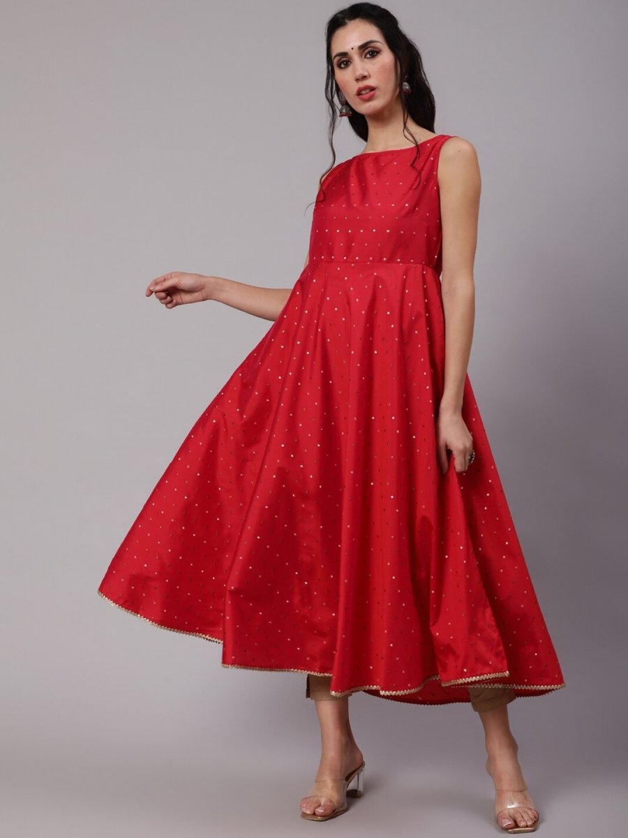 Aks Woven Design Thread Work Anarkali Silk Kurta