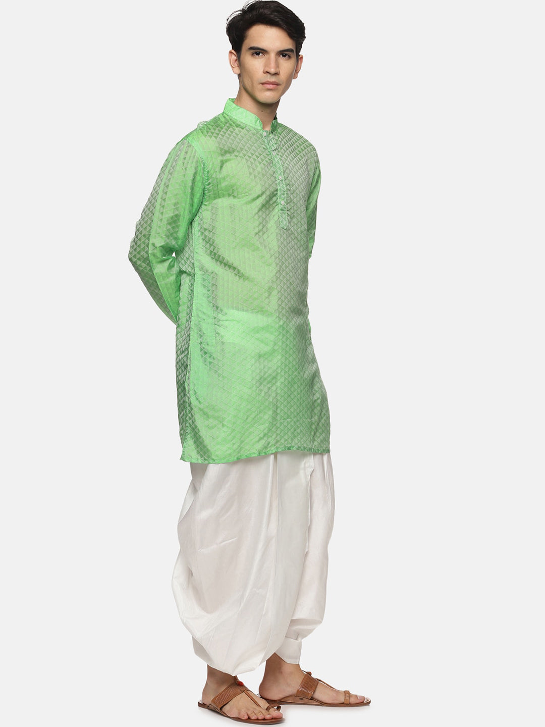 Sethukrishna Men Green Printed Kurta with Patiala