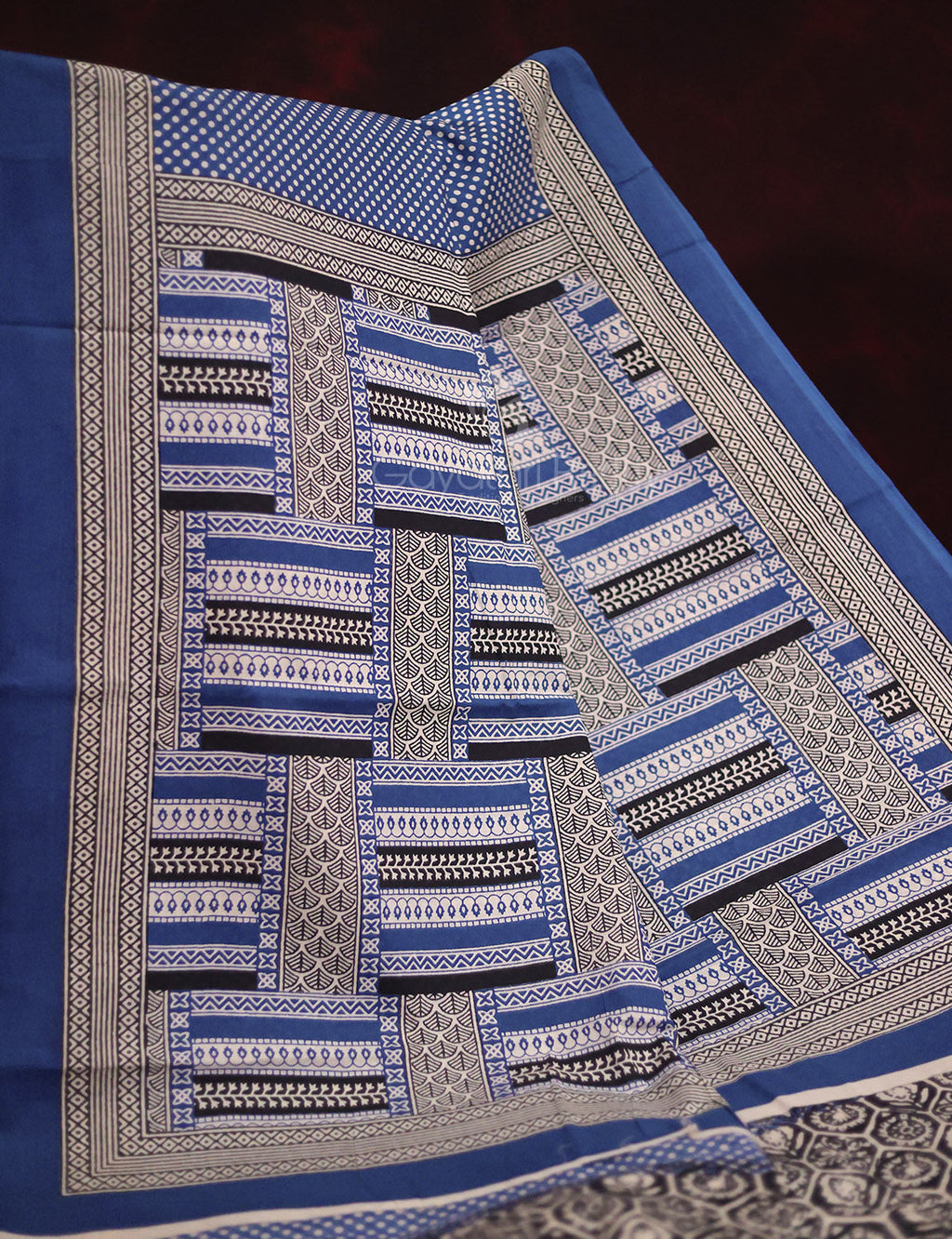 Blue Colored Block Print Cotton Saree By Gayathri Reddy Designer Studio