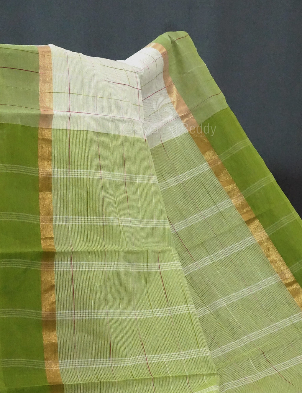 Dual Shade of Milk White And Leaf Green Pure Mangalgiri Cotton By Gayathri Reddy Designer Studio