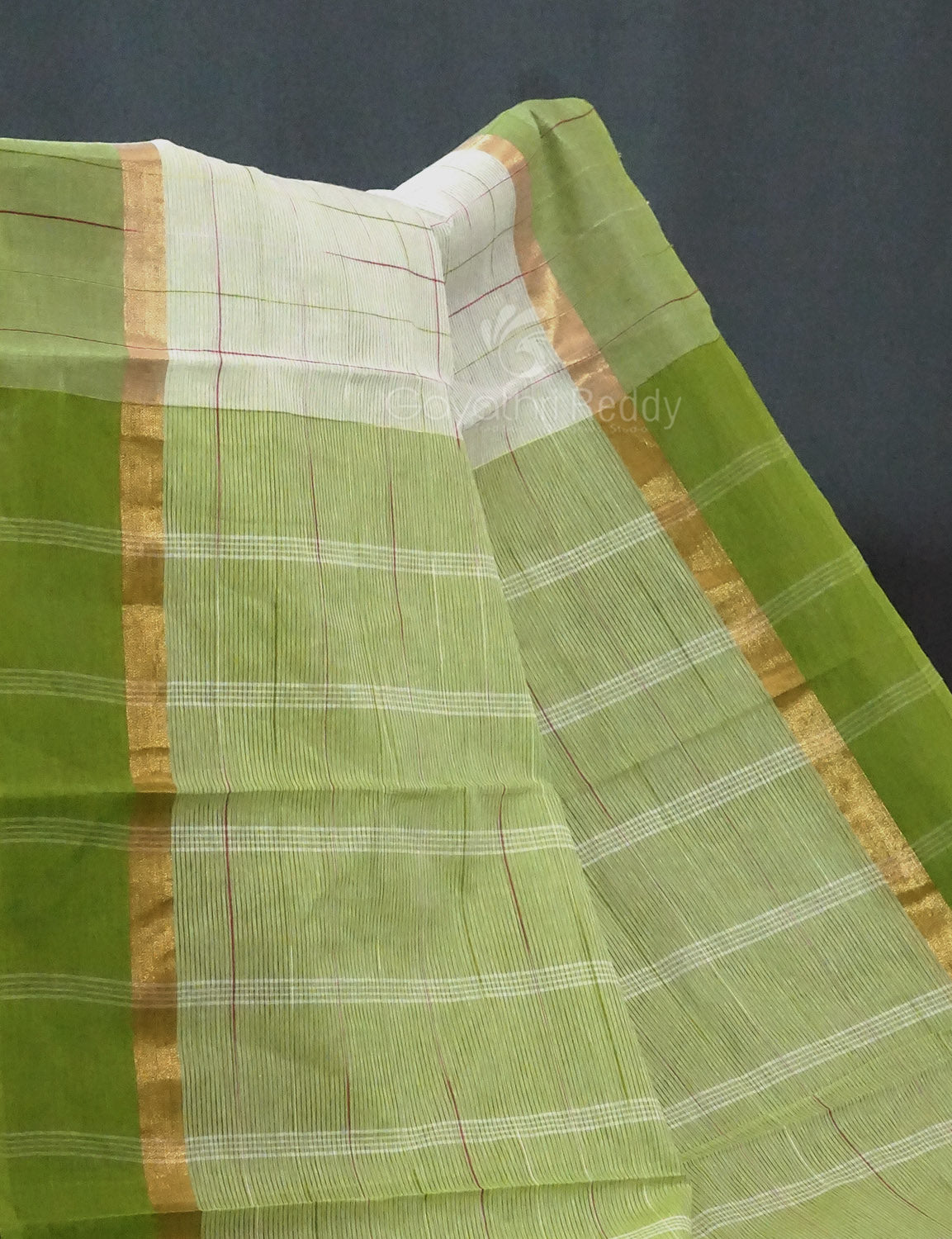 Dual Shade of Milk White And Leaf Green Pure Mangalgiri Cotton By Gayathri Reddy Designer Studio