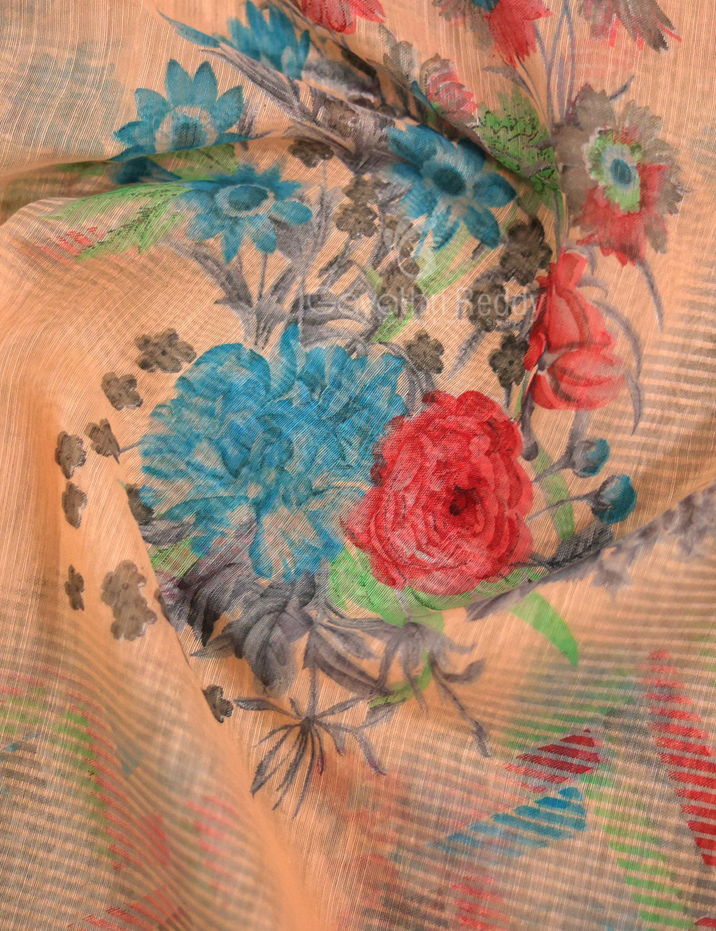 Shades of Light Peach Colour Print Semi Chanderi Saree By Gayathri Reddy Designer Studio