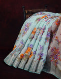 Shades of Sky Blue With Orange Blouse Floral Design Semi Chanderi Saree By Gayathri Reddy Designer Studio