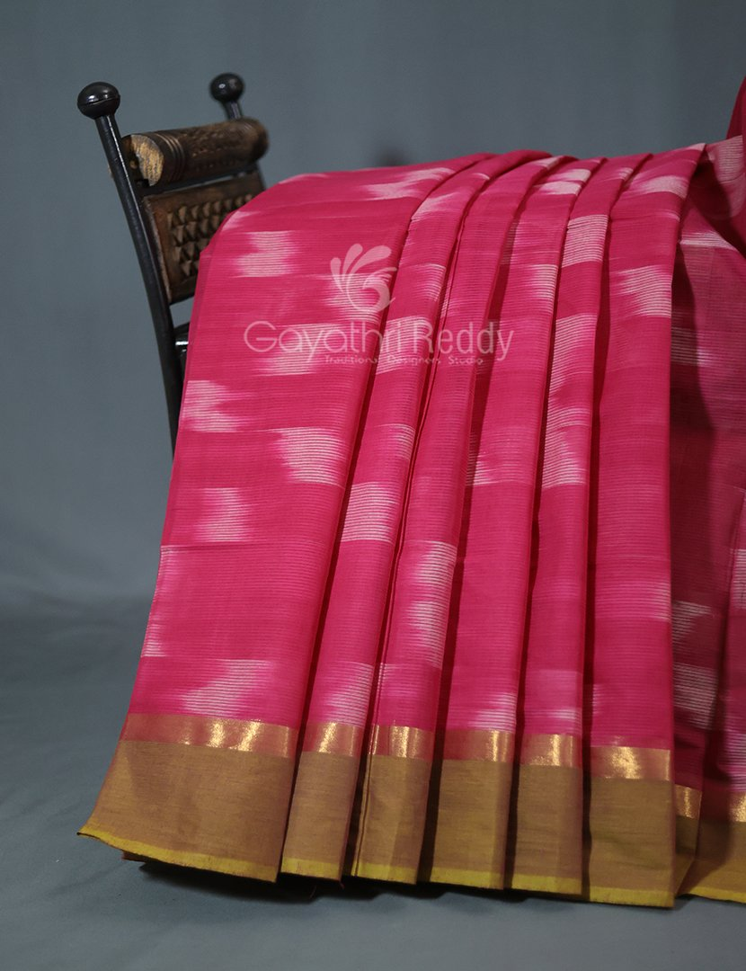 Dual Shades of Rose Pink And Parrot Green Mangalagiri Ikkat Cotton Saree By Gayathri Reddy Designer Studio