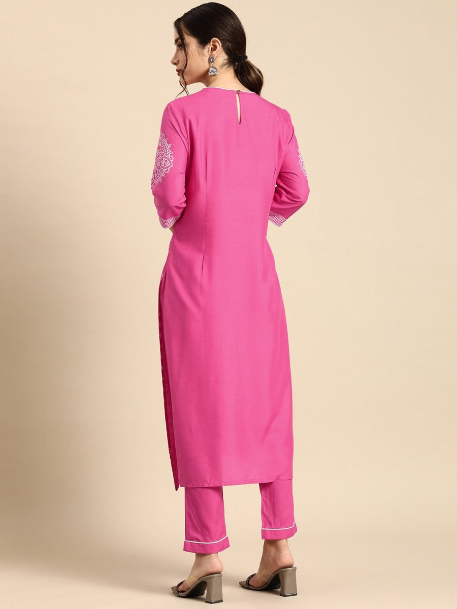 All About You Women Pink Printed Kurta with Trousers