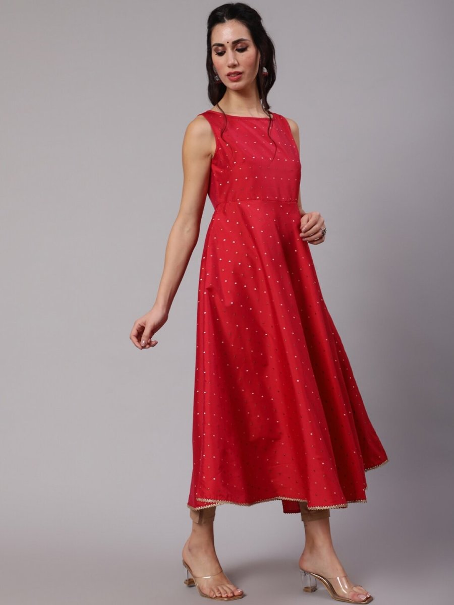 Aks Woven Design Thread Work Anarkali Silk Kurta