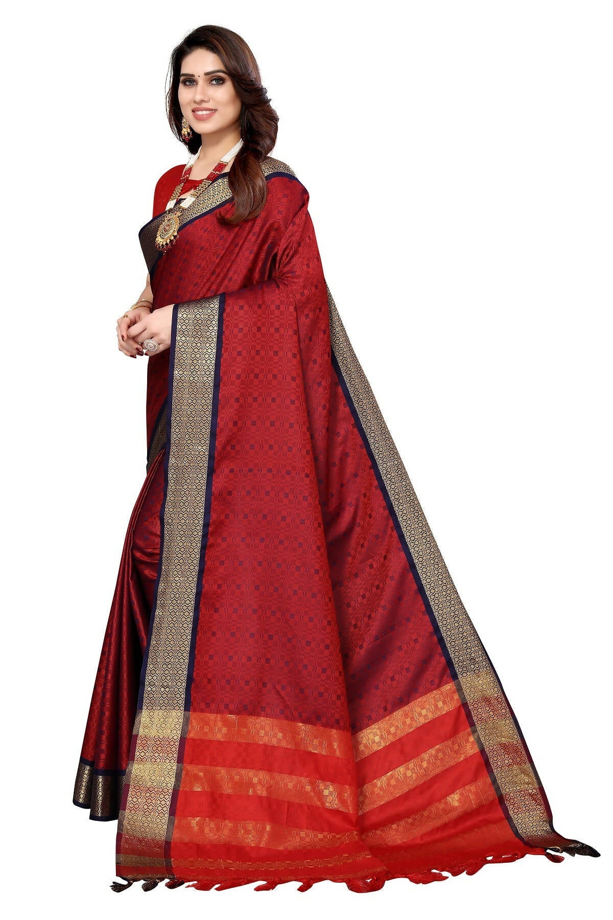 Vamika Weaving Maroon Cotton Silk Saree