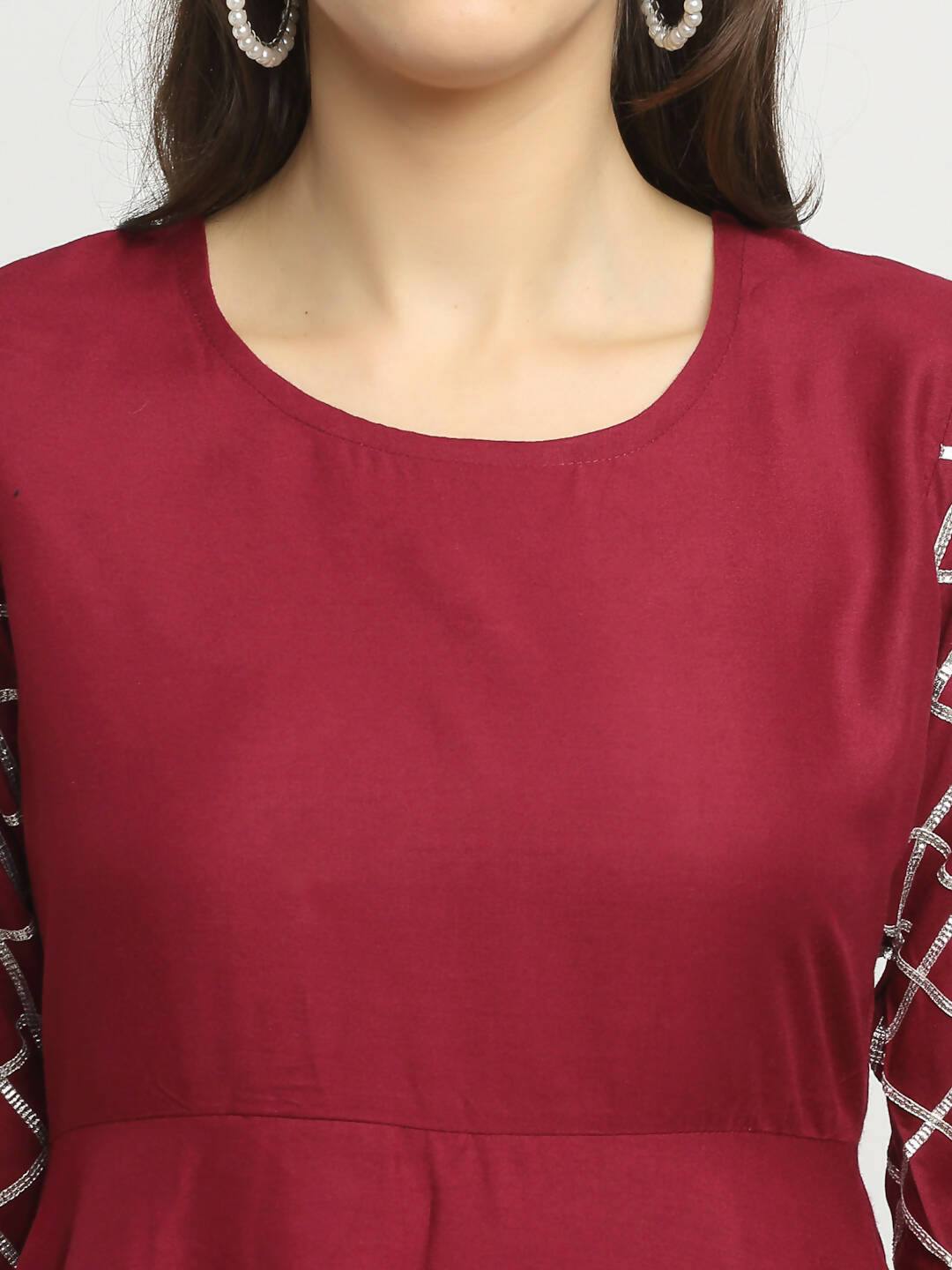 Rudra Bazaar Wine Lace Work Flared Kurti with Sharara