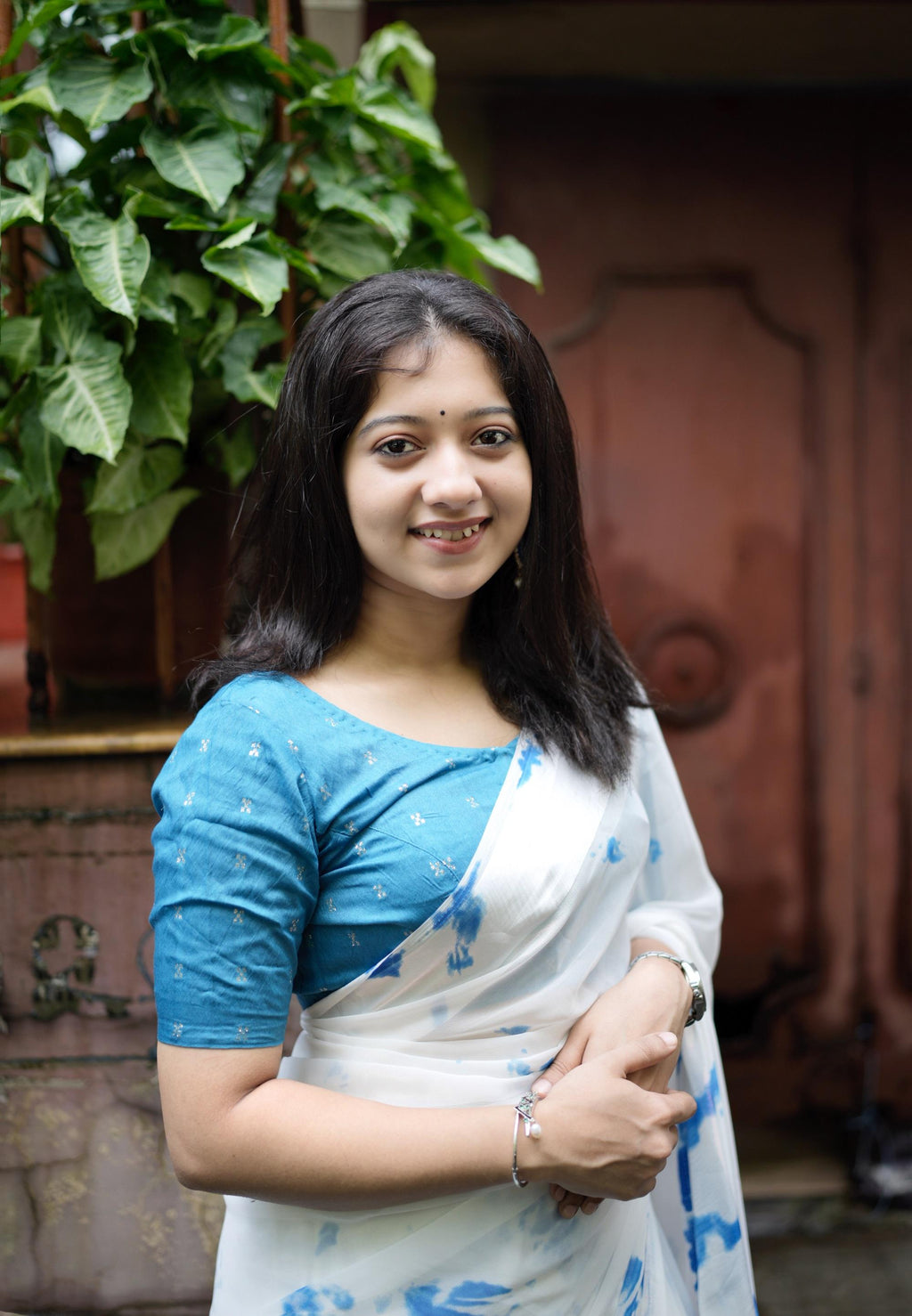 Blue Poly Georgette Tie and Dye Saree with Unstitched Blouse - Hiral Fashion