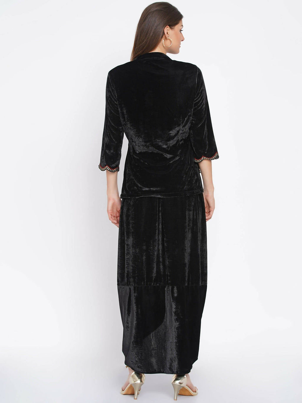 Women Republic Black Velvet Embroiderd Koti With Dhoti Pants