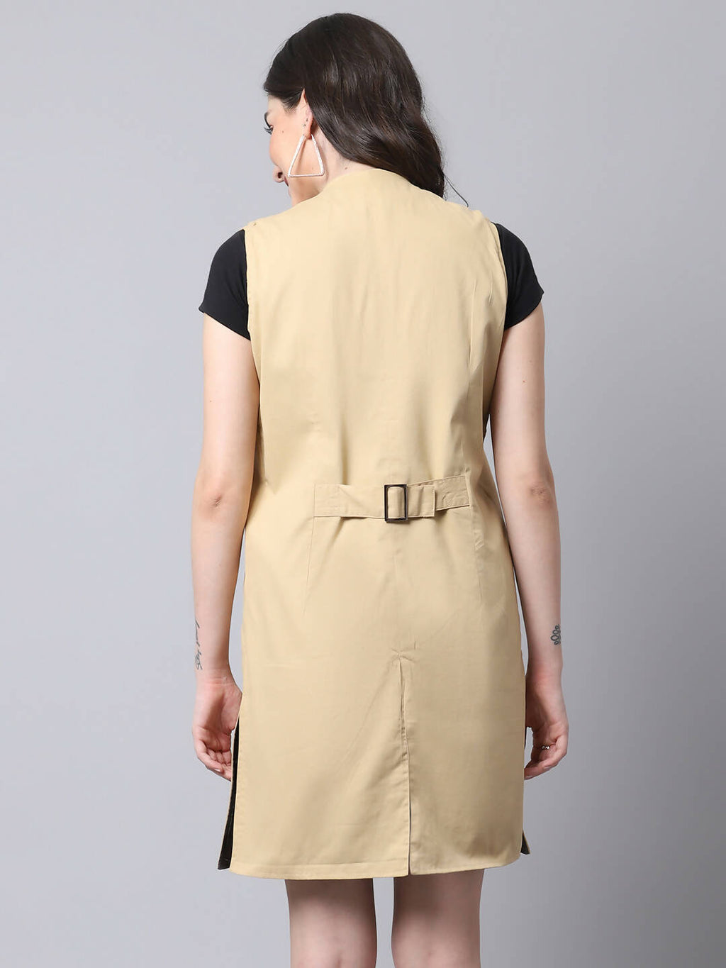 Even Apparels Brown Polywool Open Front Women's Long Coat PW724
