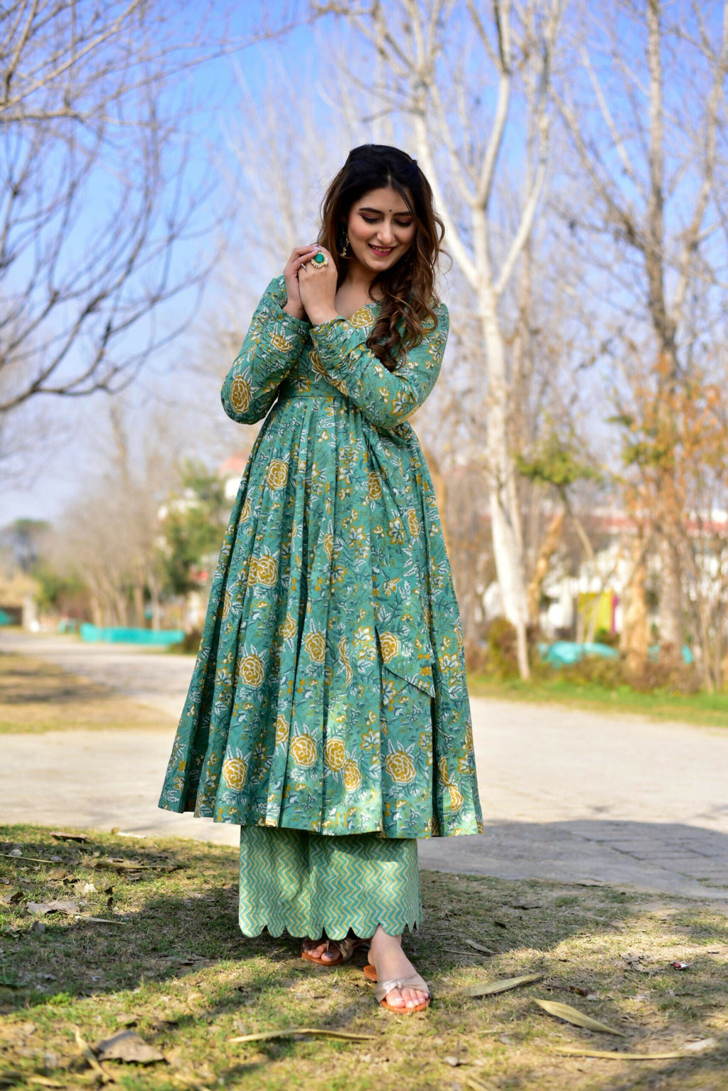 Jyoti Fashion Women's Sea Green Cotton Silk Heavy Digital Printed Kurta Plazo Set