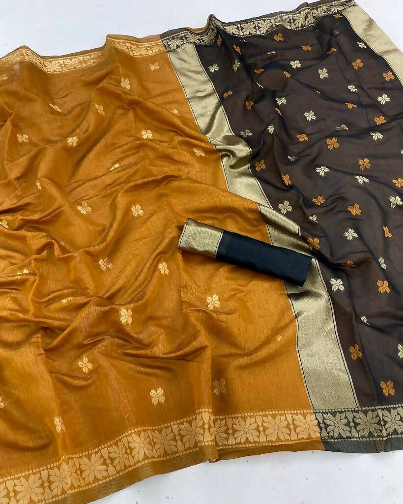 DEIANA'S Beautiful Designer Golden zari Soft Cotton Saree - Yellow