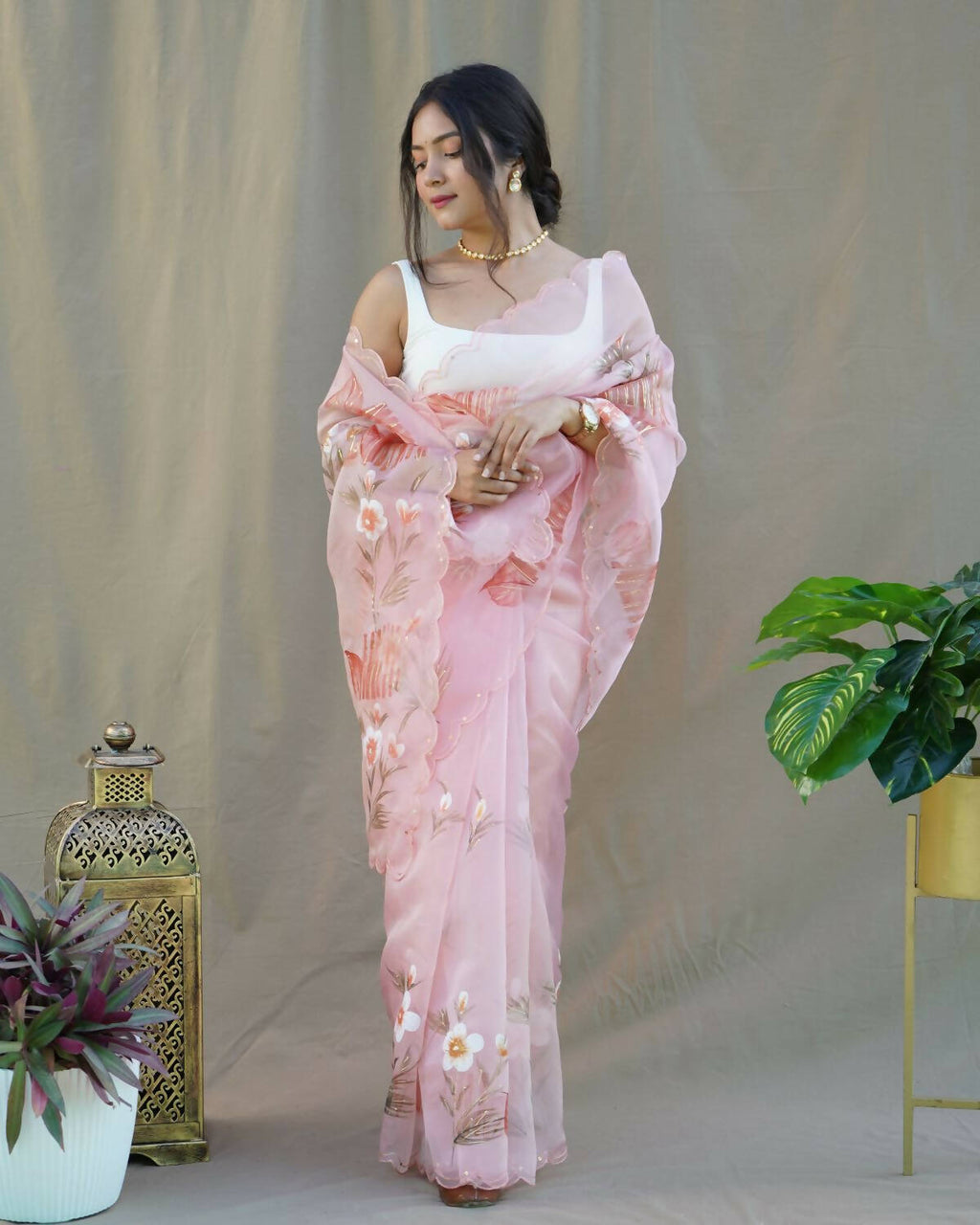 Vamsee Peach Organza Saree