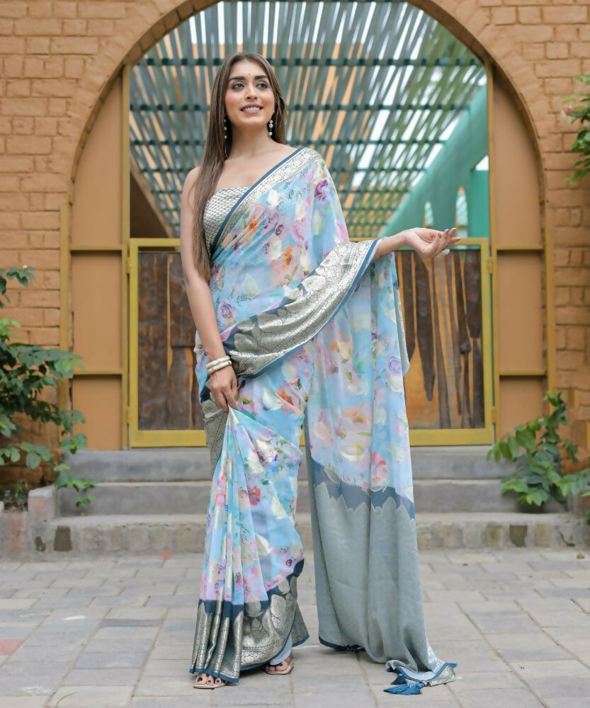 Vamsee Dhruvini Blue Georgette Saree