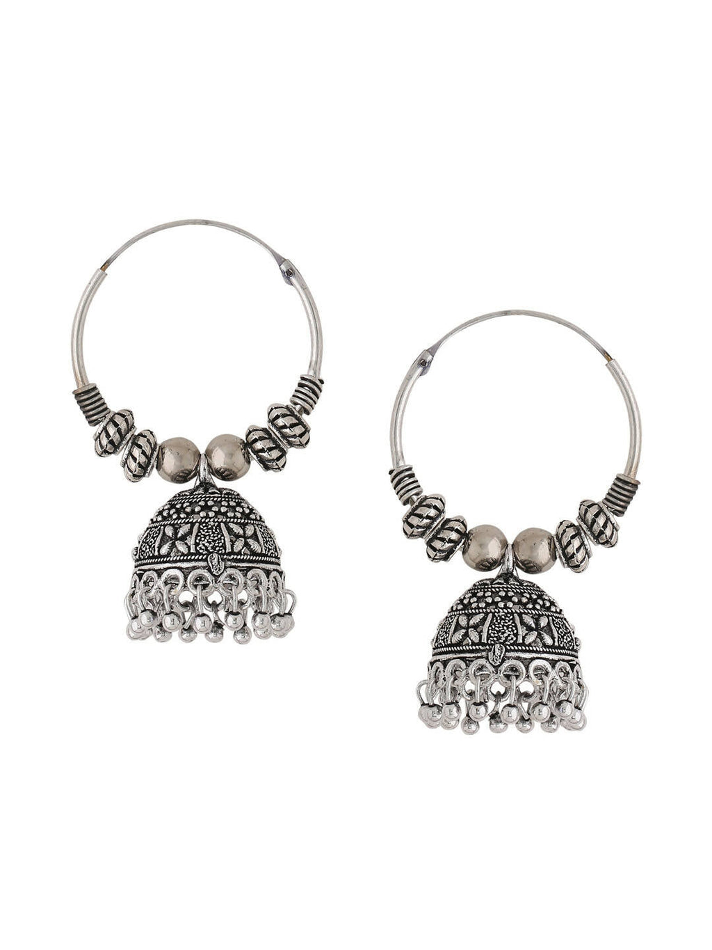 NVR Women Silver-Plated Contemporary Jhumkas Earrings