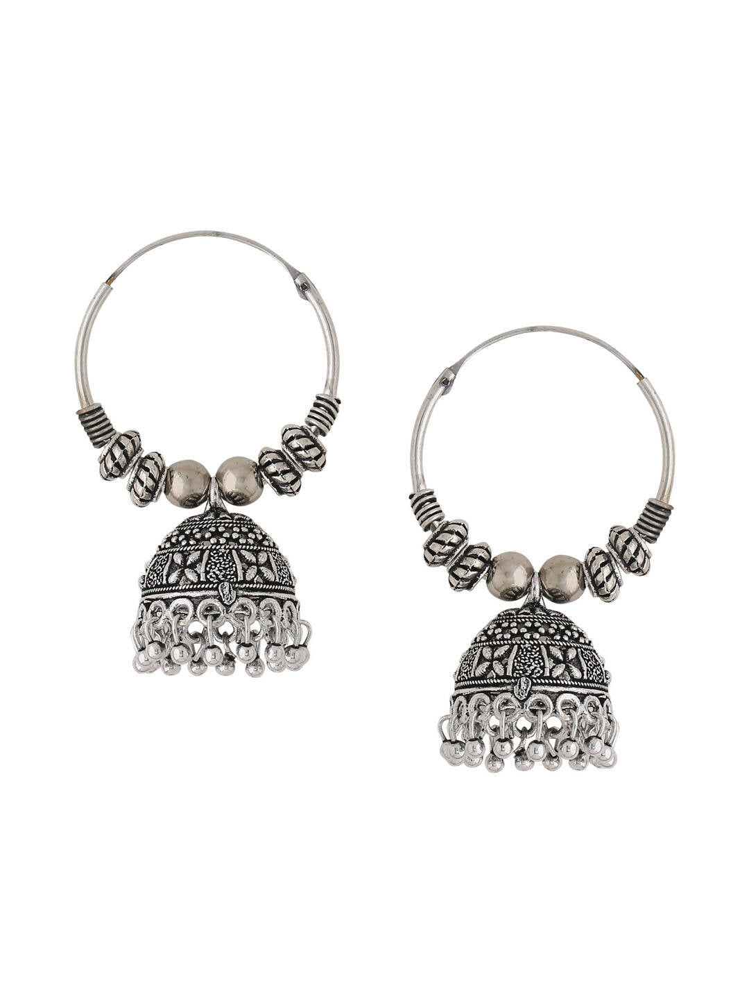 NVR Women Silver-Plated Contemporary Jhumkas Earrings