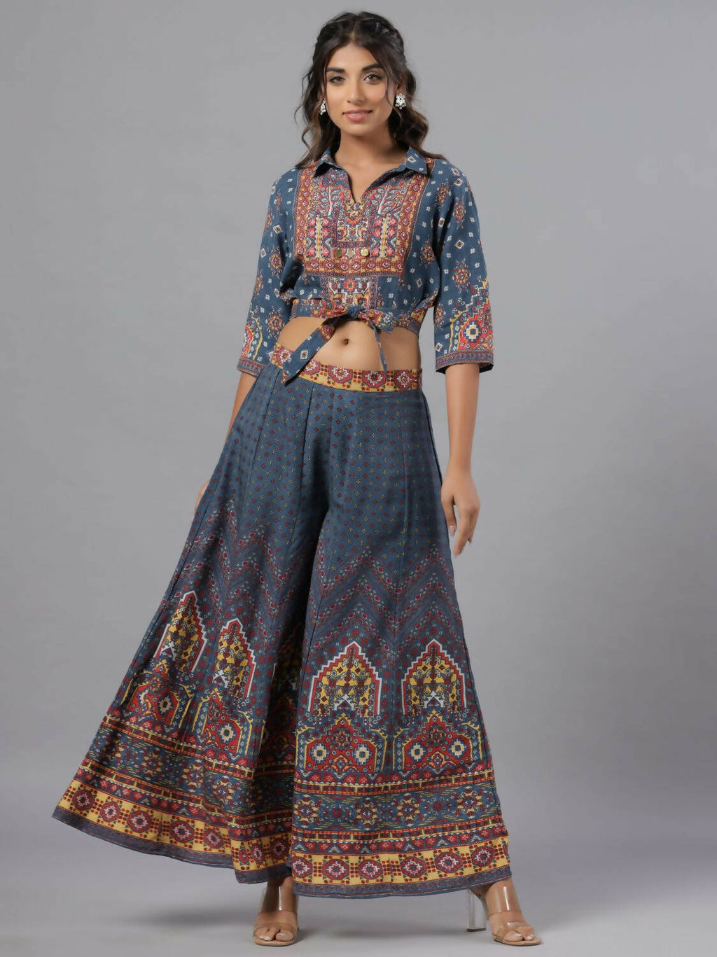 Juniper Women Navy Blue Rayon Printed Clothing Set