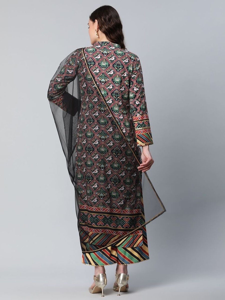 Ahalyaa Women's Multi Colour Crepe Digital Patola Printed Kurta Palazzo Set With Dupatta