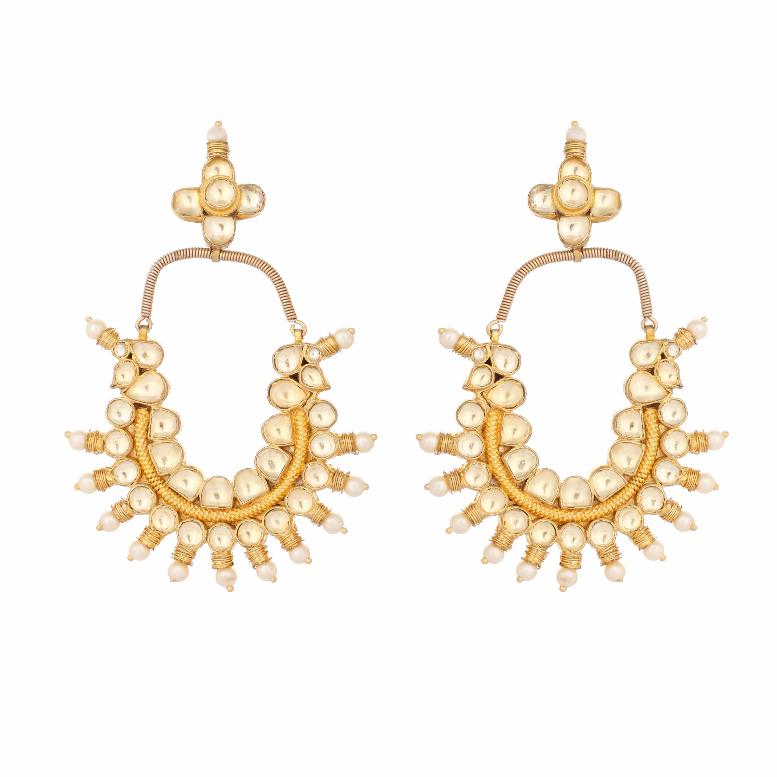 Nuyug 22k Gold Plated Royal Pearl Accent Kundan Earrings