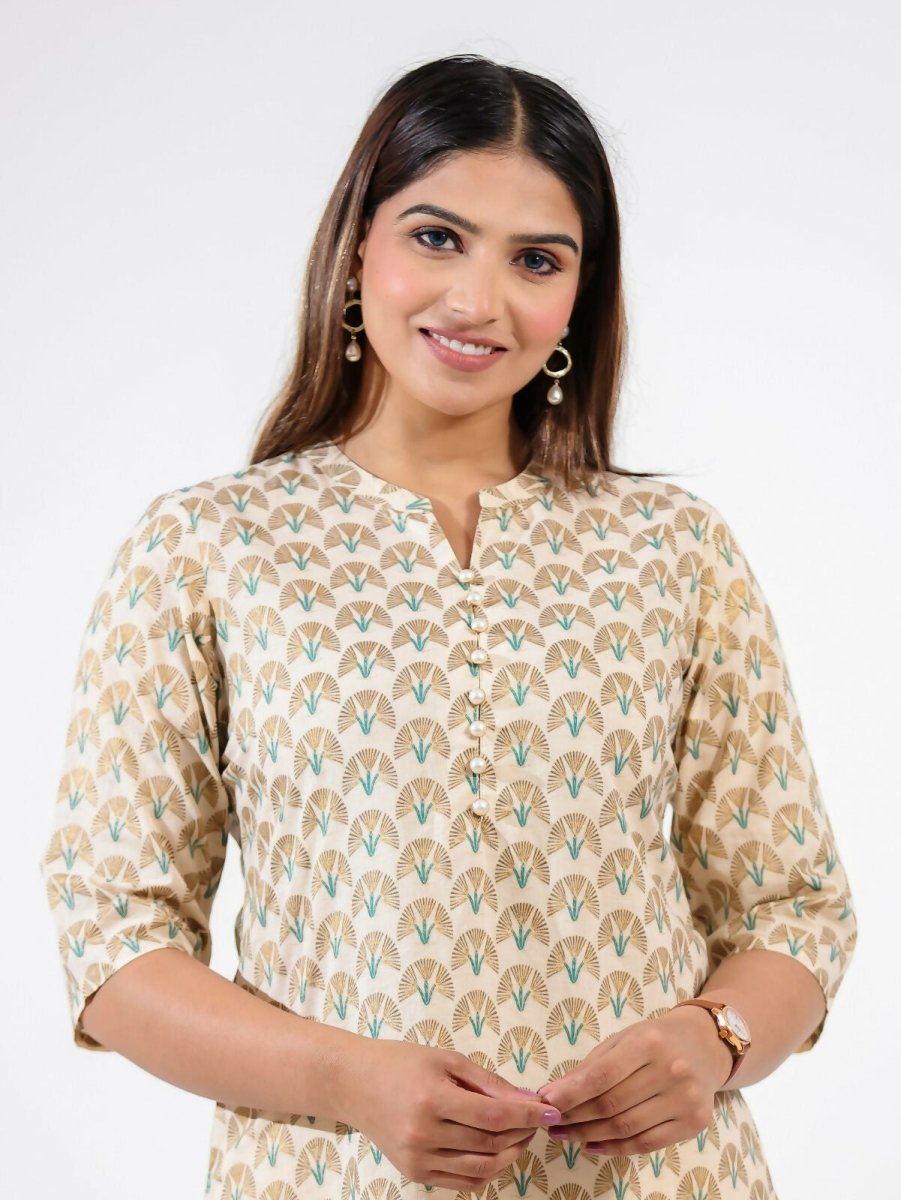 Aramya Straight Soft Cotton Floral Print Women's Kurta - Off White