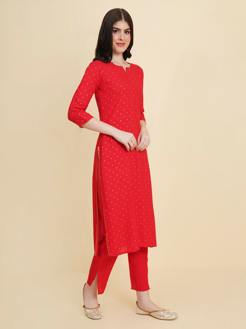 Designer Stylish Red rayon Stitched Suit With Dupatta - Tanisha