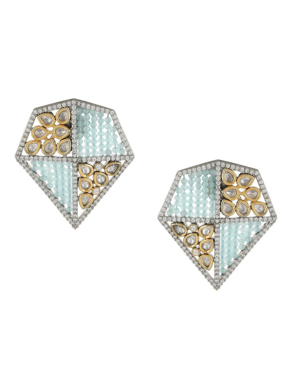 Kundan and Beaded Onyx Earrings in Blue- Ruby Raang