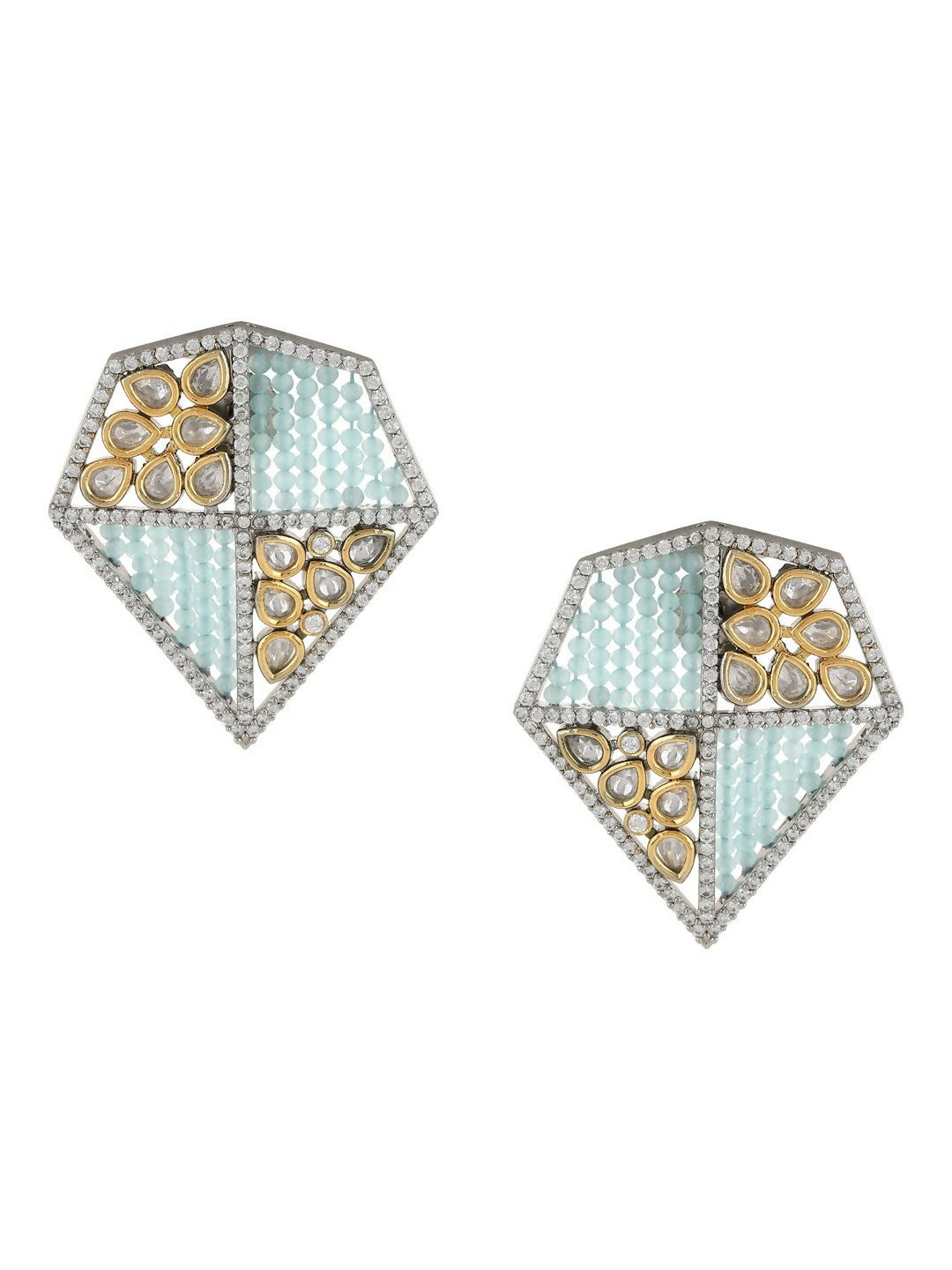 Kundan and Beaded Onyx Earrings in Blue- Ruby Raang