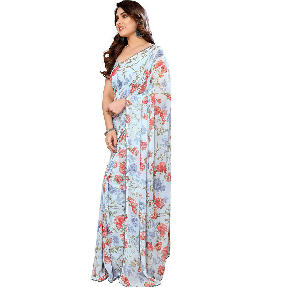 Women's Partywear Designer Sky blue Georgette Fancy Saree - Satrangi