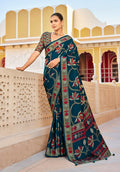 Monjolika Fashion Silk Blend Teal Printed Saree