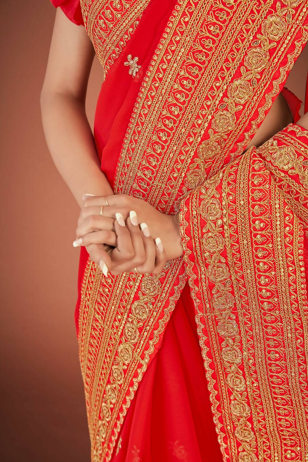Vamsee Red Organza Saree
