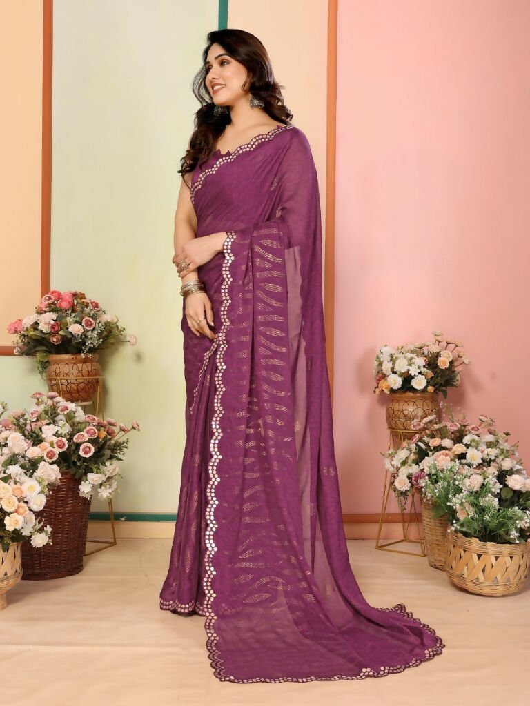 Aafreen Partywear Designer Wine White Rangoli Fancy Saree