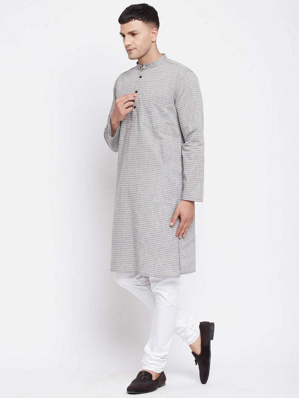 Even Apparels White Pure Cotton Men's Long Kurta With Band Collar