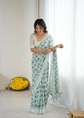 PR Fashion See_Green Bright Moss Satin Patta Printed Saree
