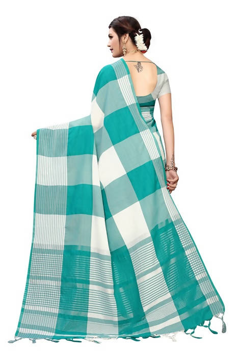 Vamika White Cotton Silk Weaving Saree (Gamma Checks White)