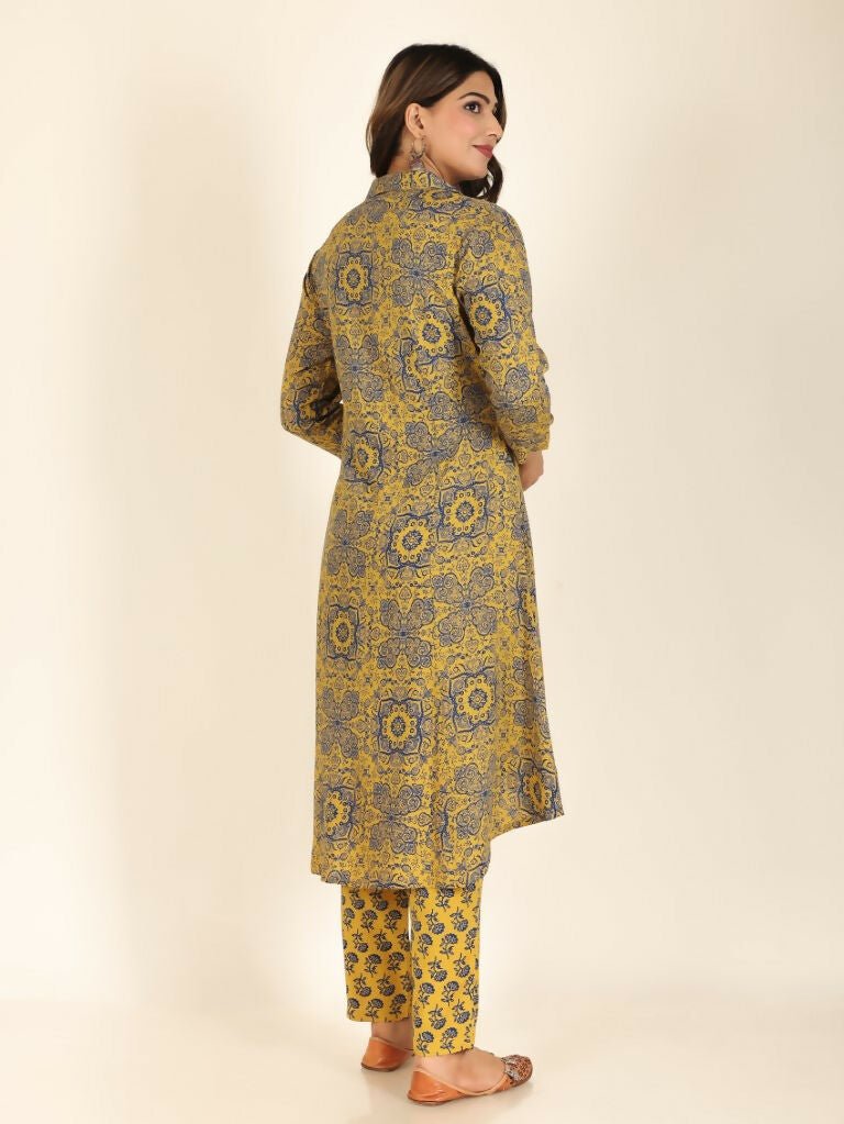 Aramya High Low Rayon Geometric Print Women's Kurta - Yellow
