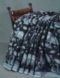 Black and Grey Pichwai Print Munga Cotton Saree By Gayathri Reddy Designer Studio