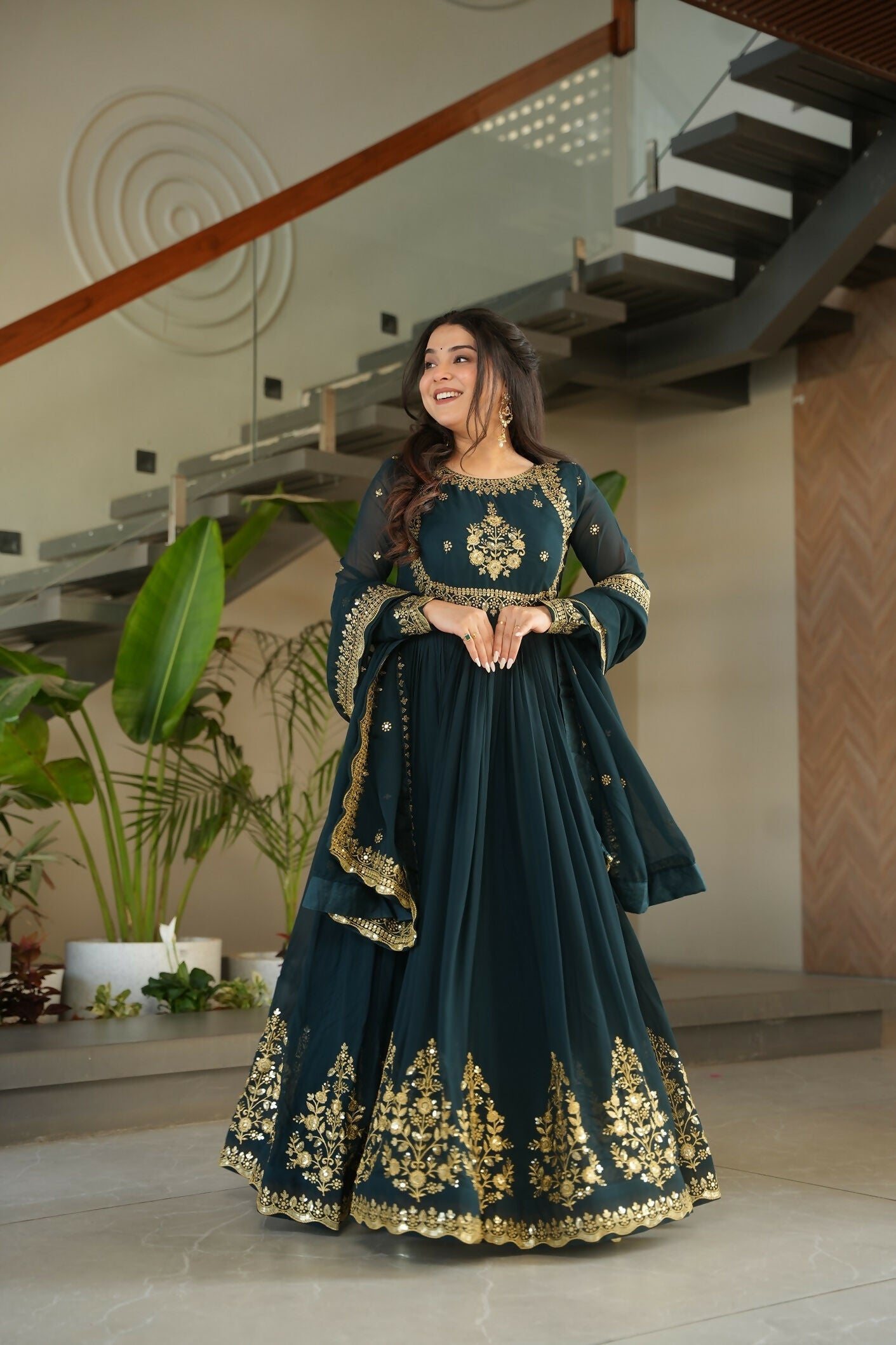 Joban Fashion Rama Georgette Sequence Embroidery Work Kurta Set