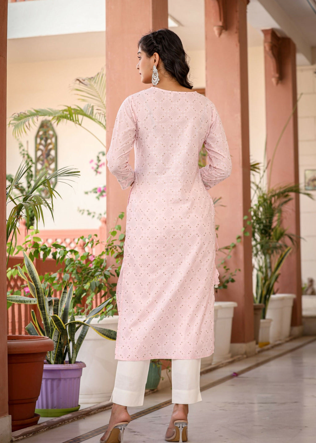 Kaajh Women's Pastel Pink Printed Kurta Pant Set