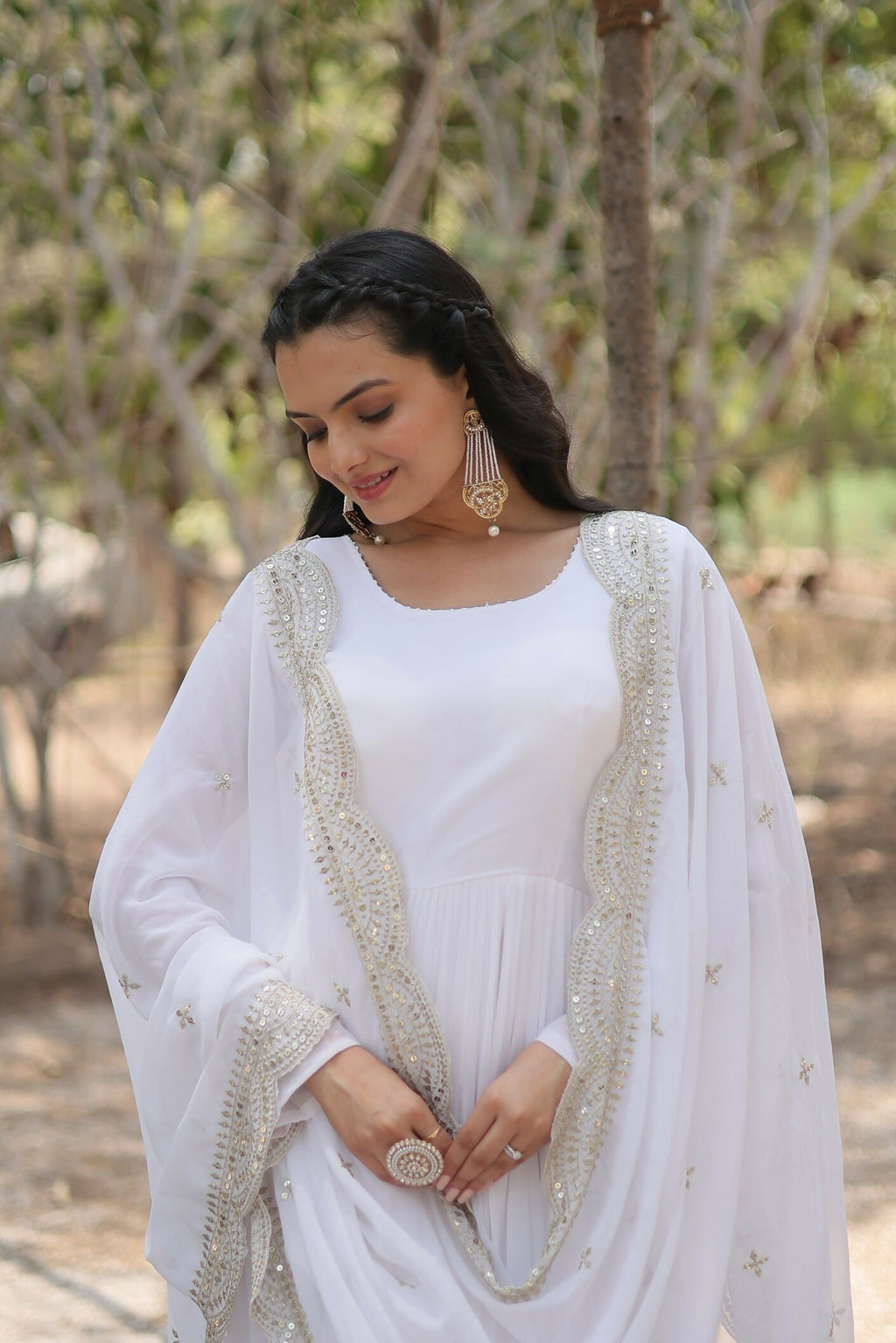 Joban Fashion White Georgette Sequence Embroidery Work Kurta Set