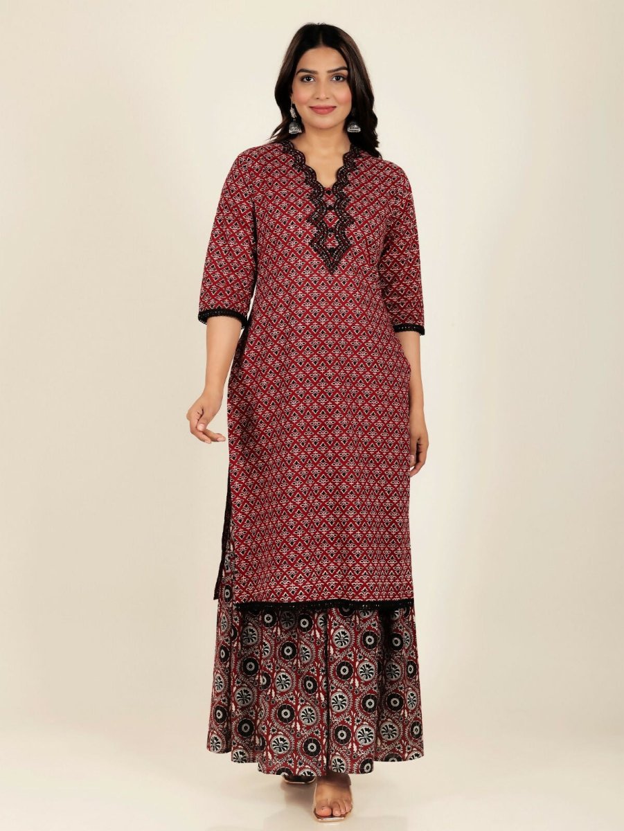 Aramya Straight Soft Cotton Geometric Print Women's Kurta - Red