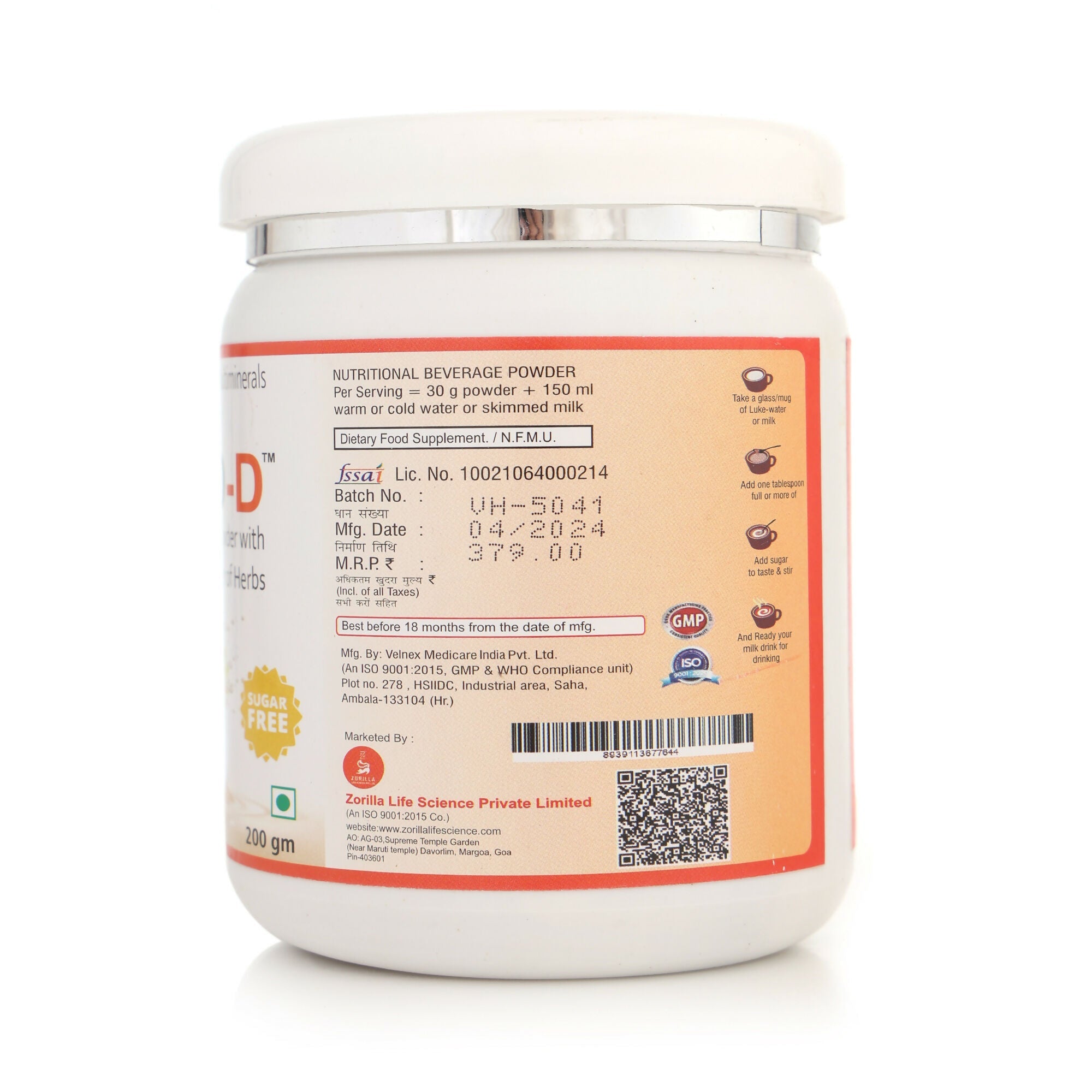 Zorilla Life Science Zoripro-D Protein Powder - Vanilla I Fortified with Protein I Multivitamin I Multimineral I Protein Powder with power of Herbs I Milk Protein with Power of Ashwagandha