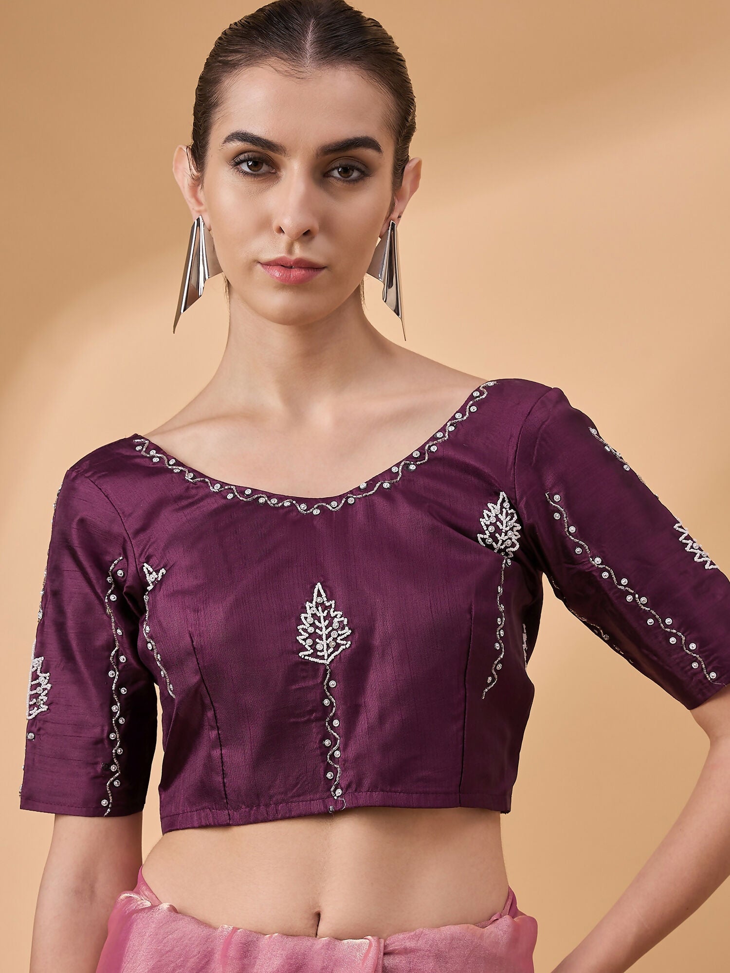 Pink Muslin Embroidered Saree with Unstitched Blouse Piece - Satya
