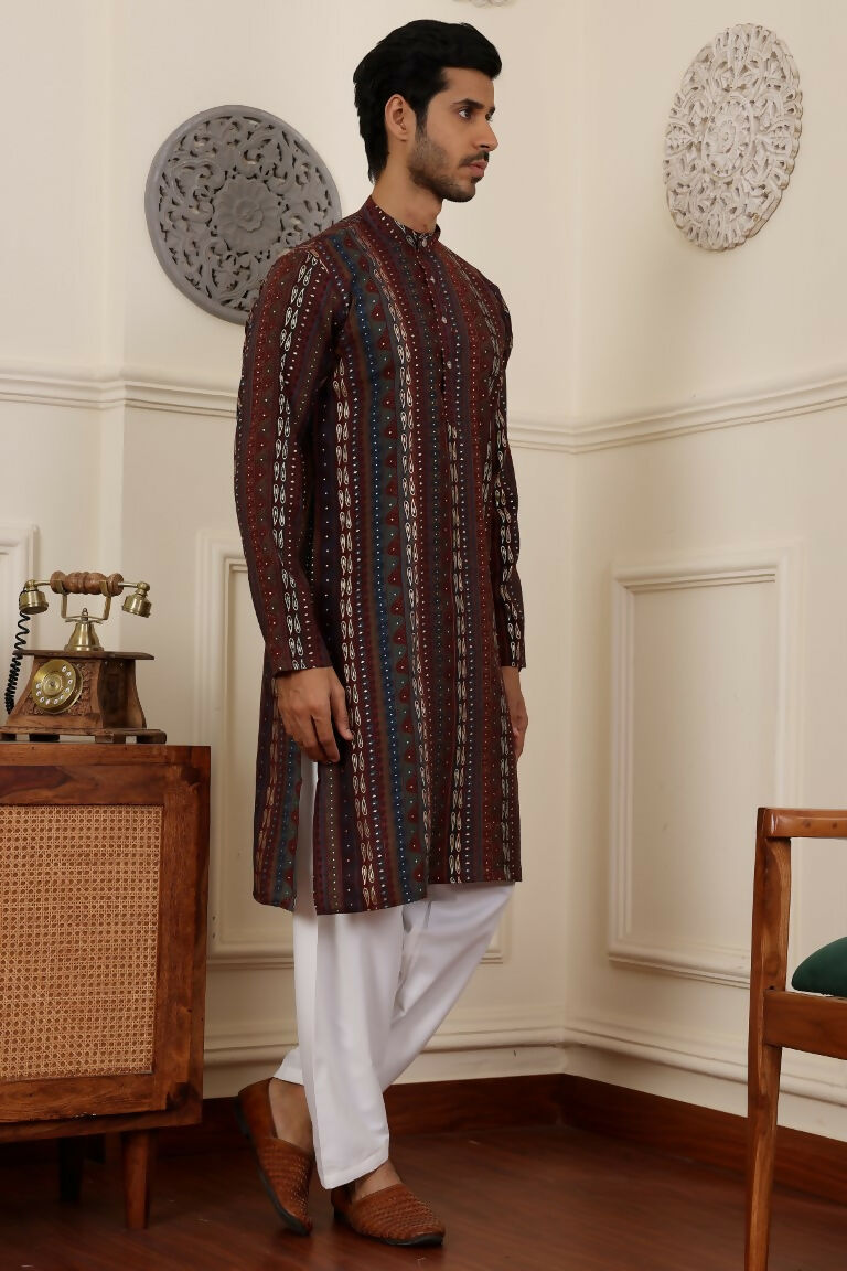 Multi Modal Silk Woven Designer Men's Rajwadi Kurta Set - Mahotsav