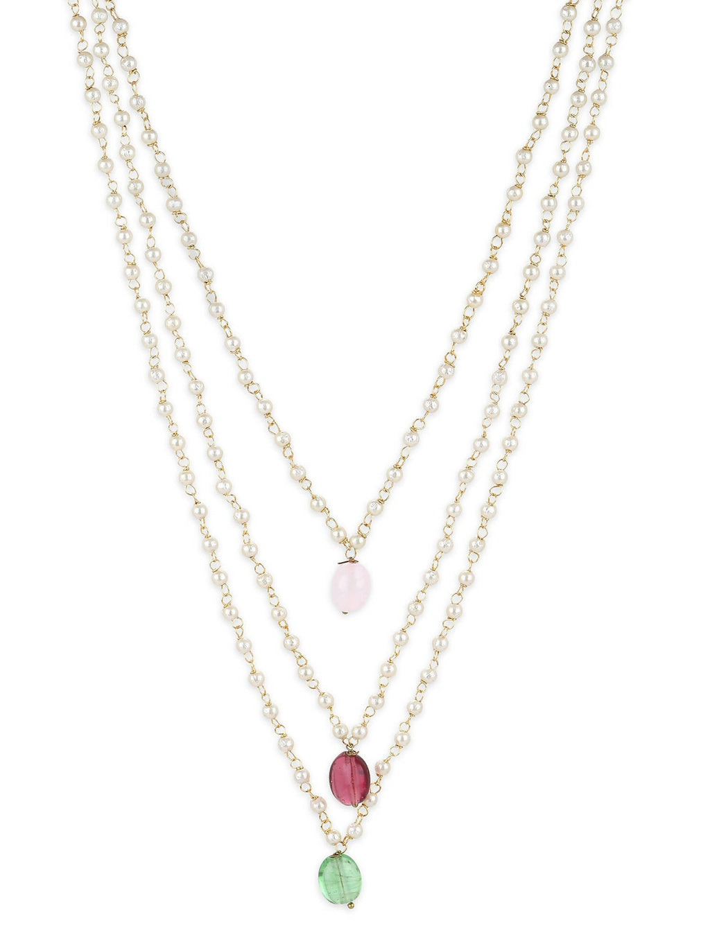 White Pink Brass Gold-Polished Necklace - Ruby Raang