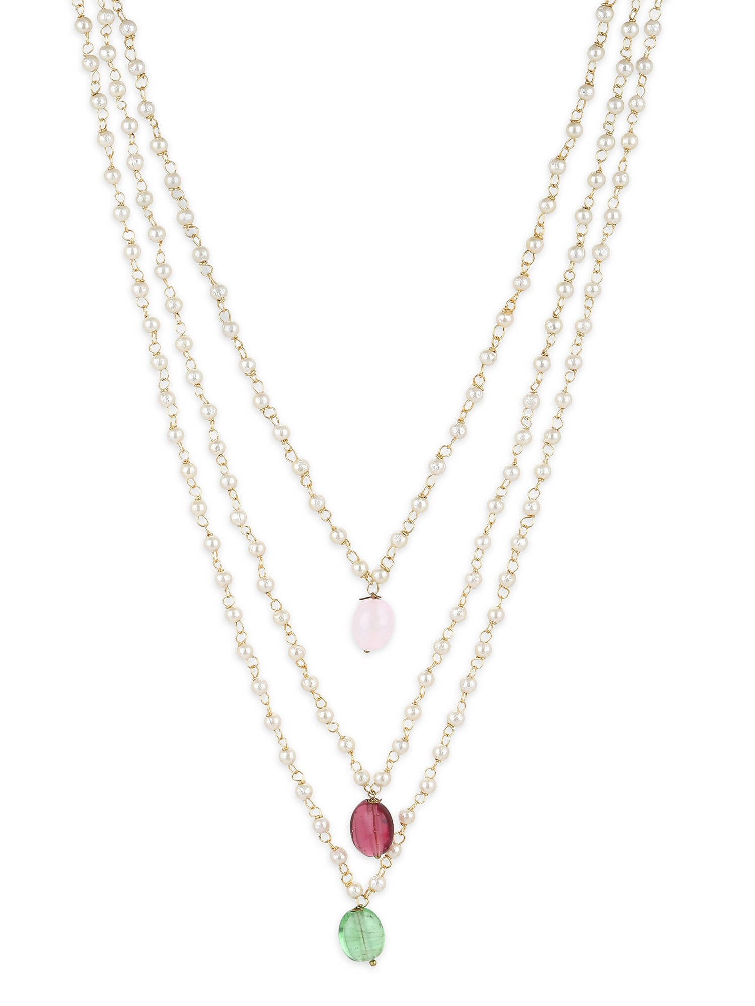 White Pink Brass Gold-Polished Necklace - Ruby Raang